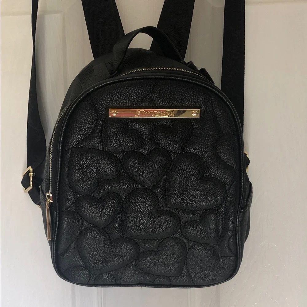 Betsey Johnson Quilted Heart Black Mini Backpack